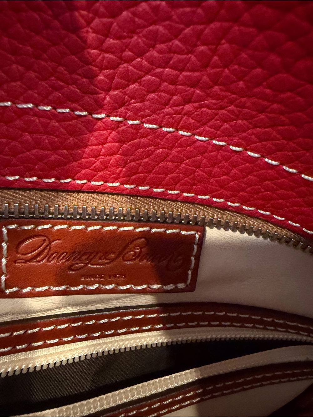 Dooney & Bourke Red Pebbled Leather Tote with classic Brown Handles - Picture 8 of 12